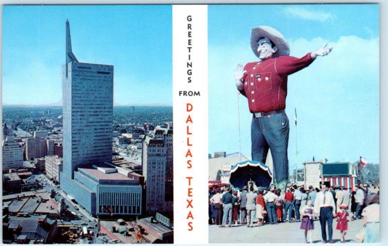 DALLAS, Texas  TX    REPUBLIC NATIONAL BANK & BIG TEX  ca 1960s  Postcard