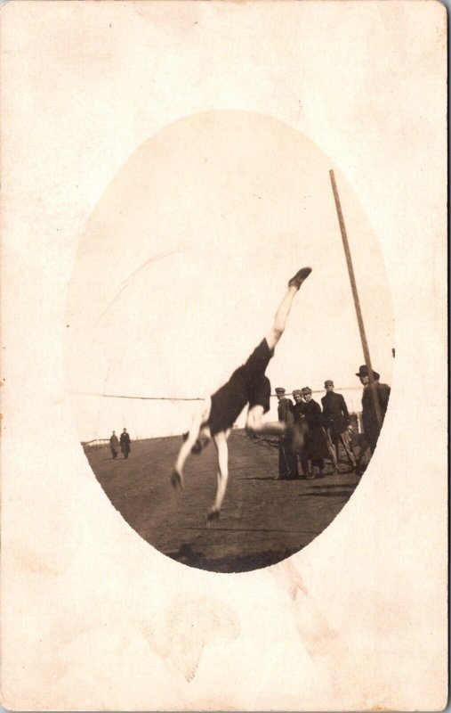 Real Photo Postcard High Jumper Track and Field Meet Cleared 6'11 Jump