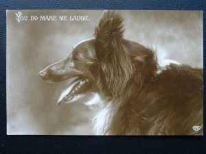 DOGGIE Greetings YOU DO MAKE ME LAUGH Collie Dog Breed c1930s RP Postcard