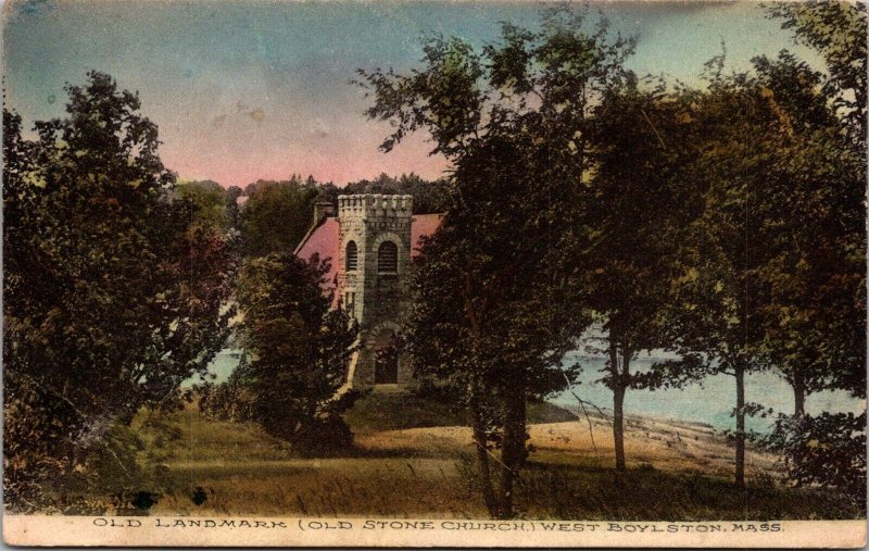Old Landmark, Old Stone Church, West Boylston MA c1911 Vintage Postcard T43