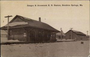 Stockton Springs ME B&A RR Train Station Depot c1910 Postcard