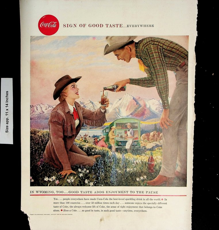 1958 Wyoming Coca-Cola Coke Good Taste Everywhere Vintage Print Ad 5060