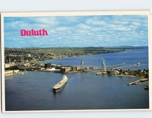 Postcard Aerial View of Giant Freighter Approaching Duluth-Superior Harbor MN