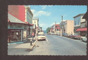 BAR HARBOR MAINE DOWNTOWN MAIN STREET SCENE OLD CARS STORES VINTAGE POSTCARD