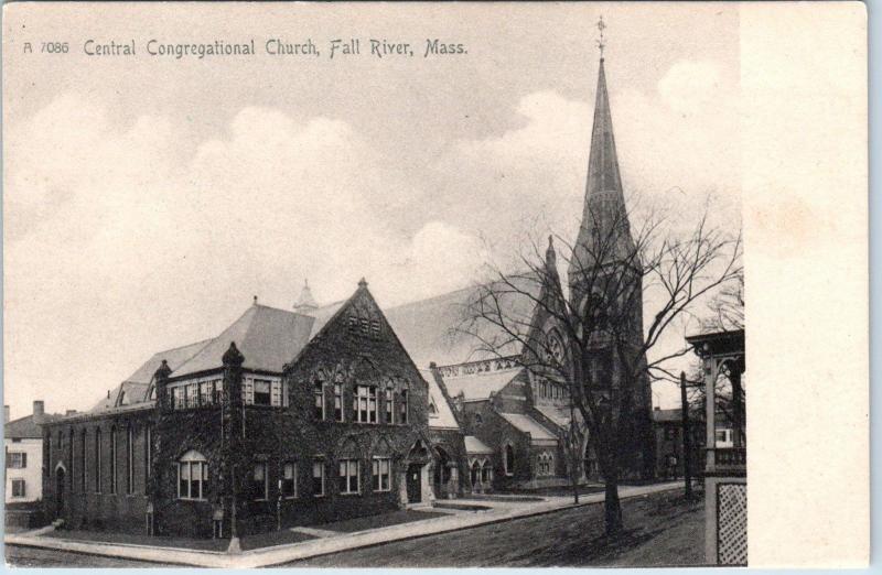 FALL RIVER, MA Massachusetts  Central CONGREGATIONAL CHURCH  c1900s   Postcard