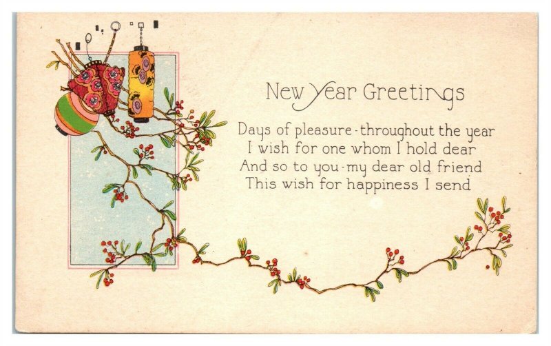 New Year Greetings, Arts & Crafts Chinese Lanterns Postcard *6L(2)31