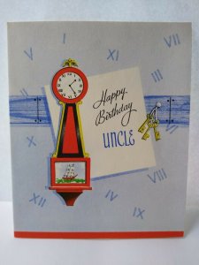 Mid Century Modern Clock Skeleton Key Uncle Birthday Greeting Card Vintage Retro 