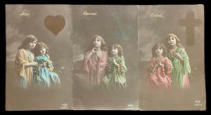 Love Hope & Faith allegory lovely girls pray children fantasy ca. 1923 Romania 