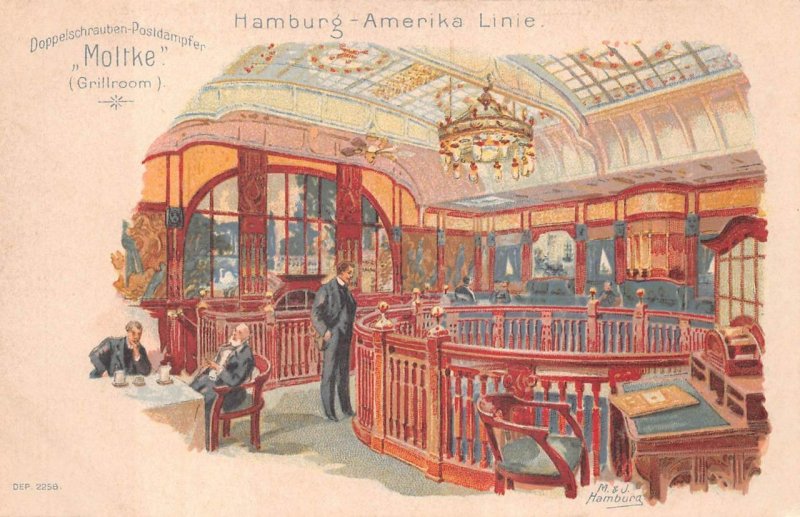 MOLTKE SHIP HAMBURG AMERICA LINE GRILL ROOM GERMANY POSTCARD (c. 1900)
