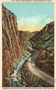 Vintage Postcard 1930s Cliffs Big Thompson Canyon Rocky Mtn. Nat'l Park Colorado 