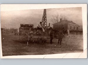 c1910 Man Selling Chickens Horse Drawn Pulled Wagon Carriage RPPC Real Photo