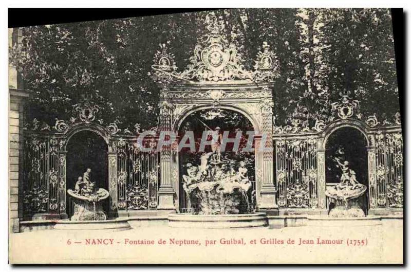 Old Postcard Nancy Fountain of Neptune by Guibal and grilles Jean Lamour