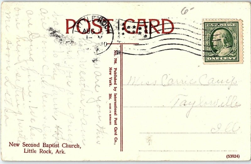 C.1910 New Second Baptist Church, Little Rock, Ark. Postcard P124