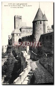 Old Postcard Carcassonne Entree De La Porte D & # 39Aude Tower of Justice