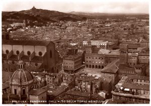 VINTAGE CONTINENTAL SIZE POSTCARD REAL PHOTO PANORAMA CITY OF BOLGNA MAILED 1939