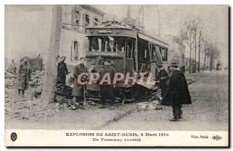 Old Postcard Explosion of Saint Denis March 4th, 1916 A ripped tram (fire pol...