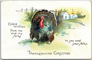 1922 Good Wishes From Me And My Folks Thanksgiving Greetings Posted Postcard