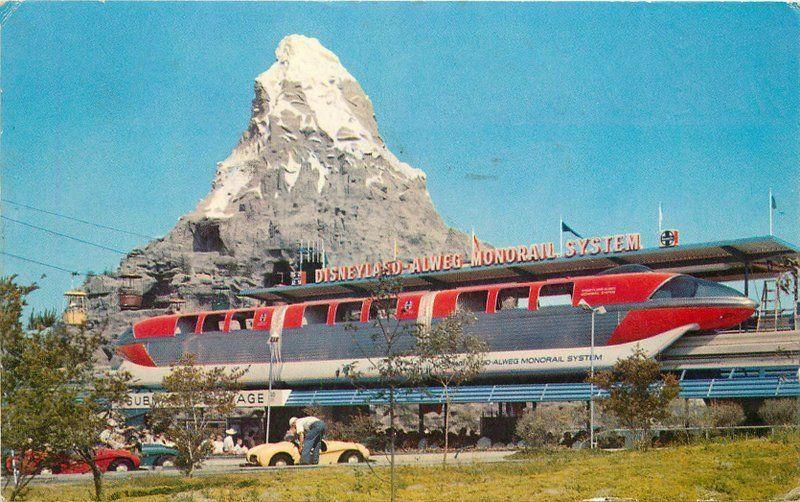 Amusement Anaheim California Disneyland 1959 Postcard Monorail Matterhorn 12177