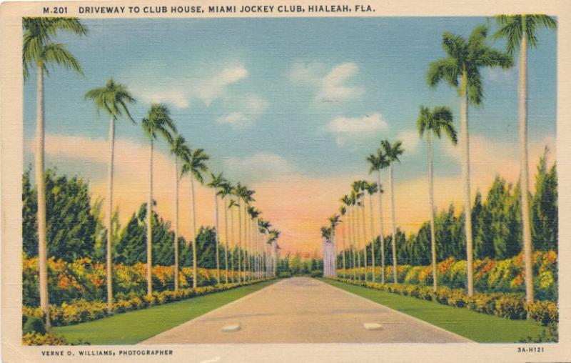 Driveway to Miami Jockey Club House - Hialeah FL, Florida - pm 1938 - Linen