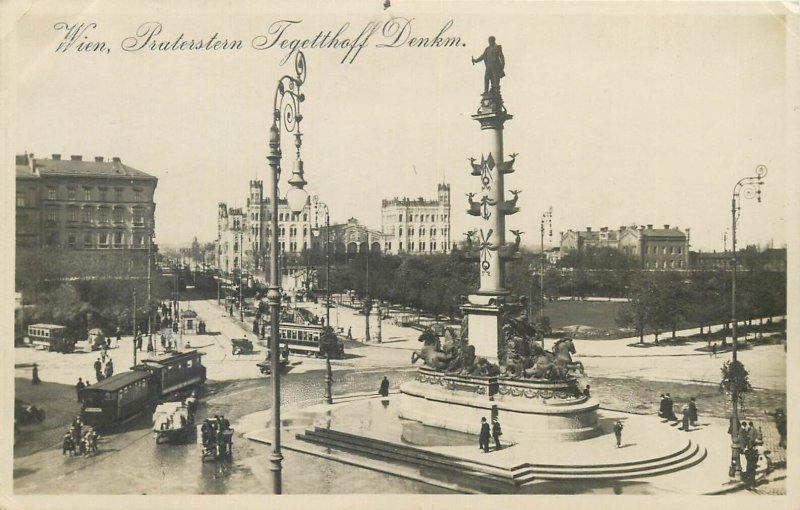 Austria Vienna Leopoldstadt Praterstern Tegetthoff Monument Circus Trams 1925 