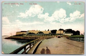 Boston Massachusetts~City Point Boardwalk Scene~Harbor~People~1907 Postcard