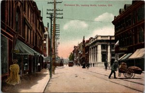 Postcard ON London Richmond Street Looking North Drugs Store Streetcar ~1910 K41