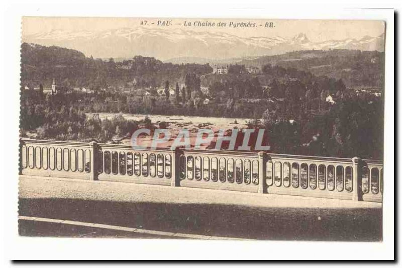 Pau Old Postcard The chain of Pyrenees