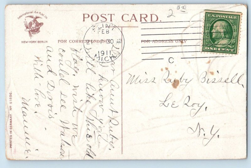 Flint Michigan MI Postcard Greetings Washington's Birthday Flag Clapsaddle 1911