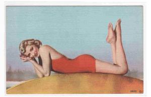 Bathing Beauty Pin Up AB503 linen postcard