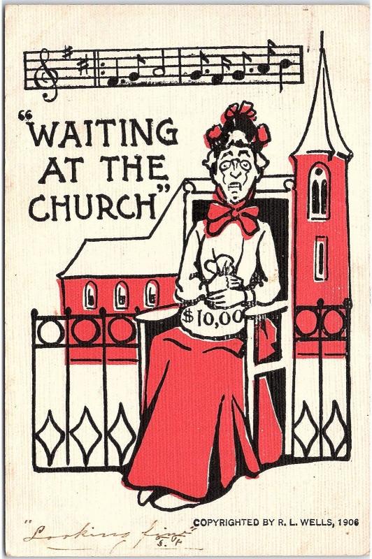 Postcard R.L. Wells Waiting At The Church Artist Signed 1907 UDB U8