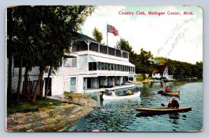 J94/ Michigan Center Michigan Postcard c1910 Country Club Lake Boats  378