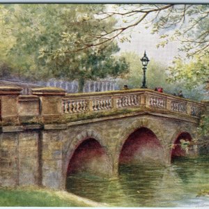 c1910s Leamington Spa, England Bridge Art PC River Cam Watercolor A358