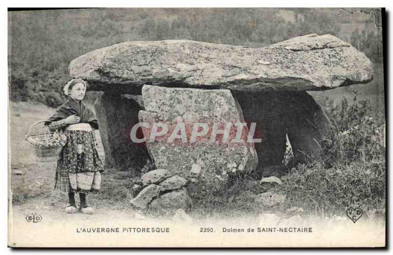 Postcard Old Megalith Dolmen St Nectaire Children