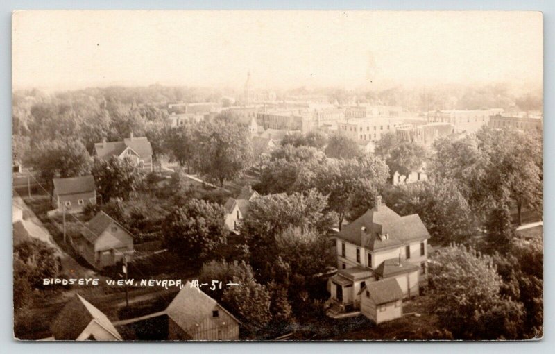 Nevada IA Birdseye View~Big Home w/Shed Outbuilding~Downtown~RPPC c1914 Postcard 