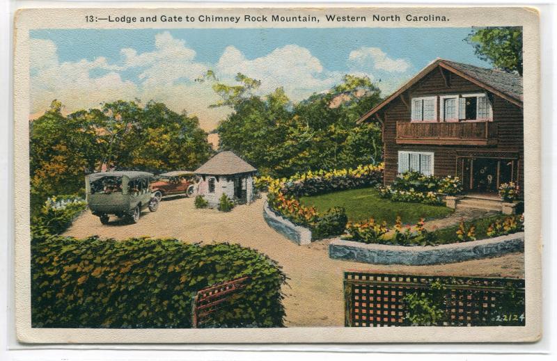 Lodge & Gate to Chimney Rock Mountain Western North Carolina postcard