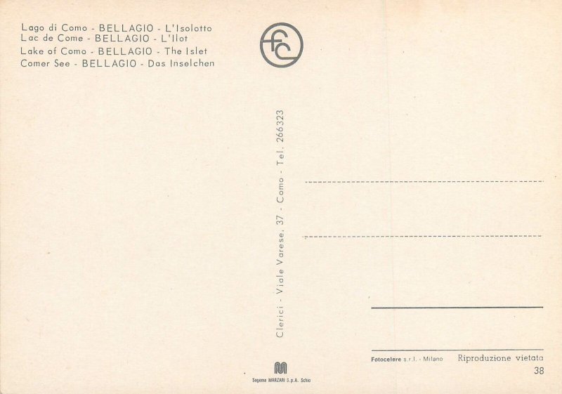 Italy Postcard Lake of Como Bellagio - the Islet rowing boat