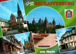 VINTAGE CONTINENTAL SIZE POSTCARD GREETINGS FROM ASCHAFFENBURG GERMANY