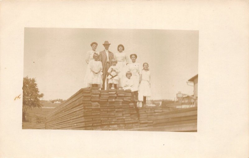 F82/ Occupational RPPC Postcard c1910 Lumber Yard Sawmill Family 20