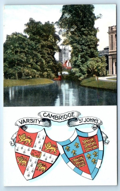 CAMBRIDGE 'Varsity, St. Johns ' ENGLAND UK Heraldic Postcard