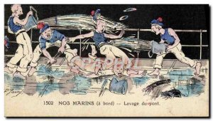 Old Postcard Boat War Our marine deck wash