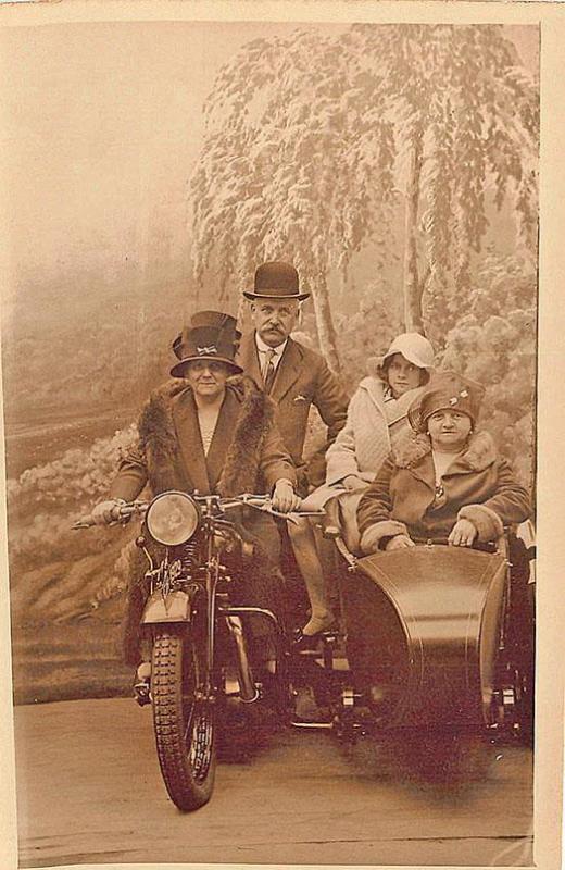 UK Grandma & Family Motorcycle w/sidecar RPPC Postcard