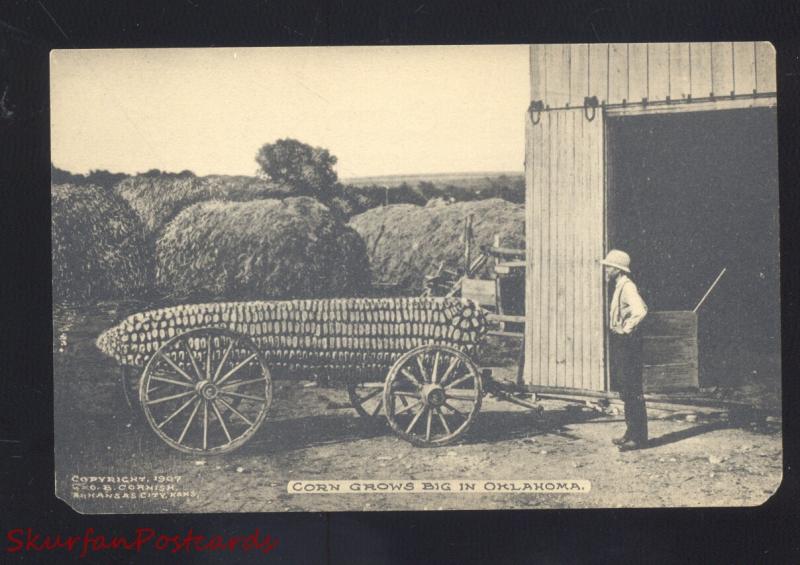 RPPC GEO. CORNISH EXAGGERATION CORN FARMING IN OKLAHOMA REAL PHOTO POSTCARD