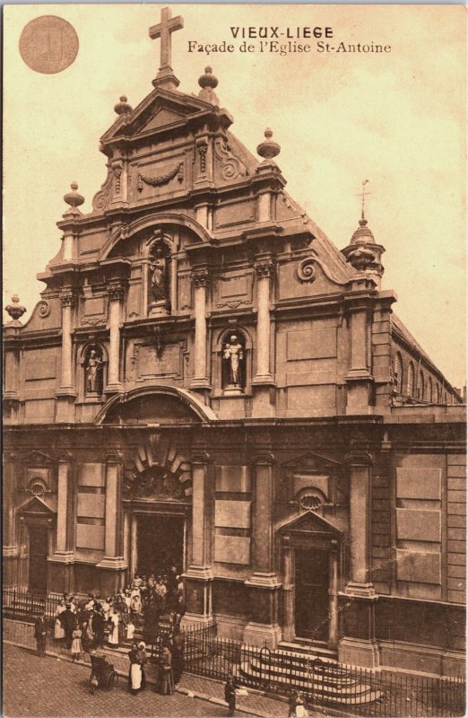 Belgium Vieux Liege Facade de l'Eglise Saint Antoine Vintage Postcard C136