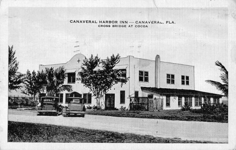 Canaveral Florida birds-eye view Canaveral Harbor Inn vintage pc CC813