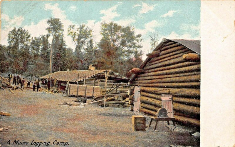 MAINE LOGGING CAMP-1900s POSTCARD