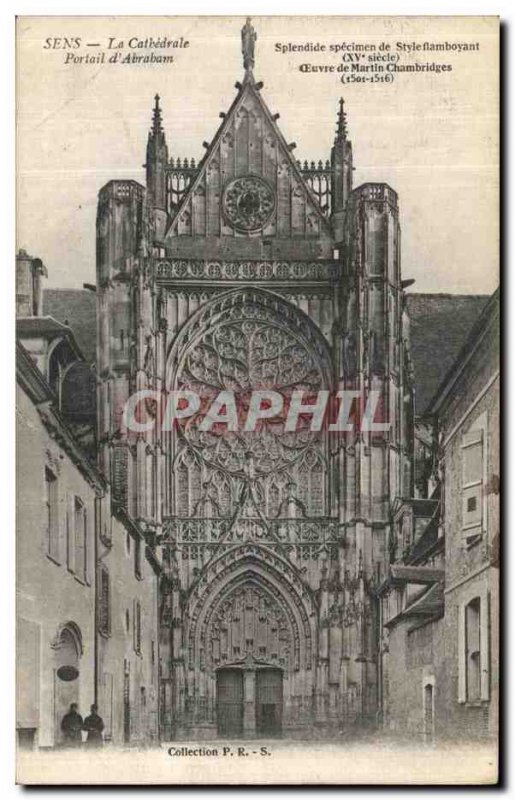 Old Postcard Sens La Cathedrale Portal Abraham