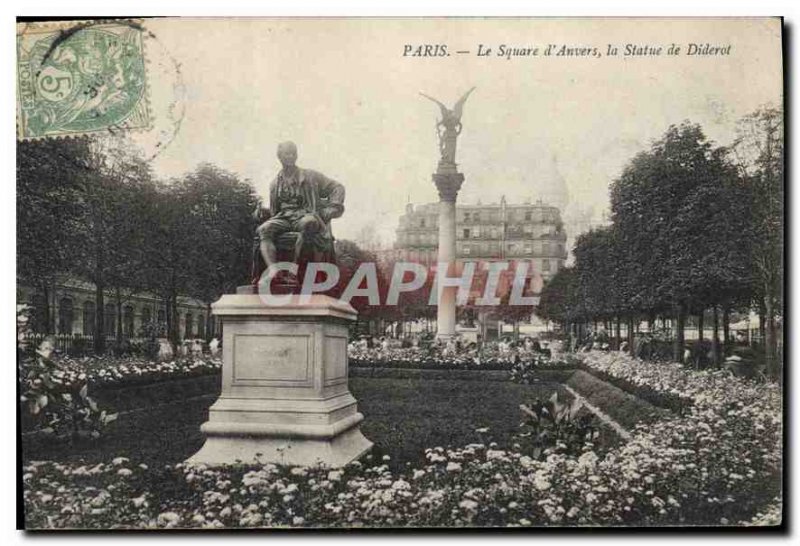 Old Postcard The Paris Square of Antwerp Statue Diderot