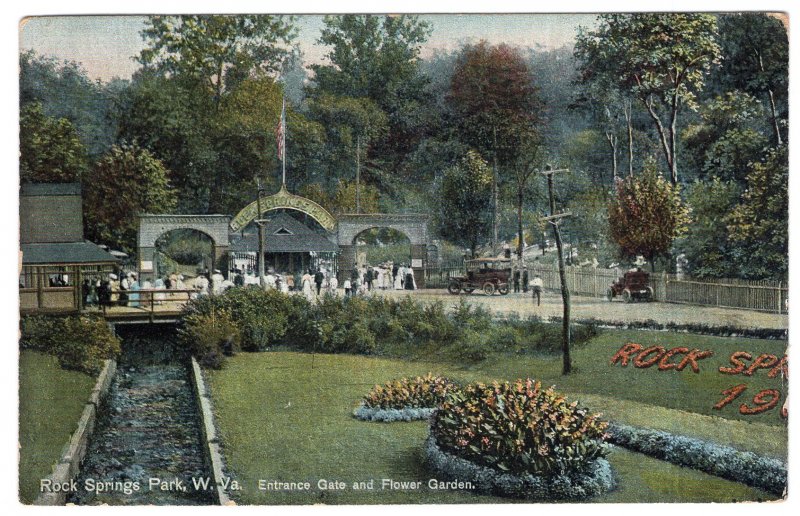 Rock Springs Park, W. Va., Entrance Gate and Flower Garden