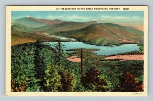 VT- Vermont, Chittenden Dam In The Green Mountains, Vintage Linen Postcard 