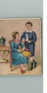 Coffee Trade Card S Dilworth Victorian Urn Advertising Antique Couple With Doll